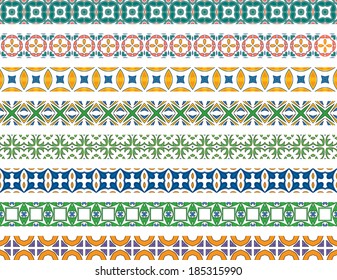 Set of eight illustrated decorative borders made of Portuguese tiles