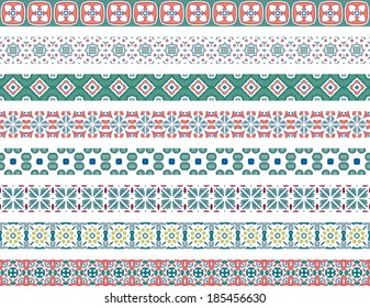 Set of eight illustrated decorative borders made of Portuguese tiles