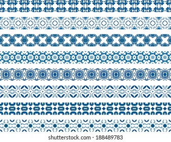 Set of eight illustrated decorative borders made of Portuguese tiles
