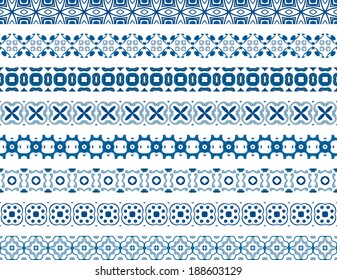 Set of eight illustrated decorative borders made of Portuguese tiles
