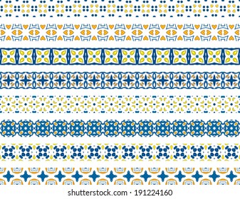 Set of eight illustrated decorative borders made of Portuguese tiles