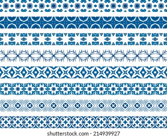 Set of eight illustrated decorative borders made of Portuguese tiles 