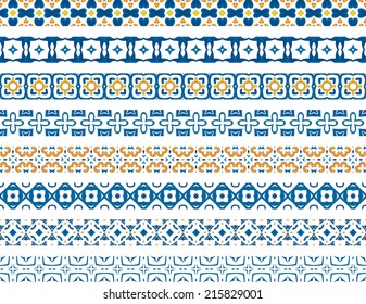 Set of eight illustrated decorative borders made of Portuguese tiles