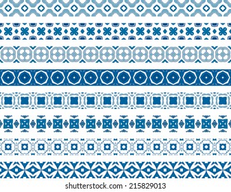 Set of eight illustrated decorative borders made of Portuguese tiles