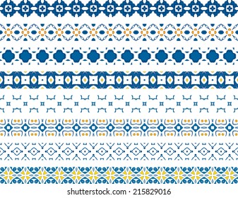 Set of eight illustrated decorative borders made of Portuguese tiles