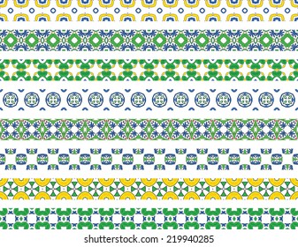 Set of eight illustrated decorative borders made of Portuguese tiles