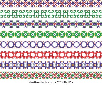 Set of eight illustrated decorative borders made of Portuguese tiles