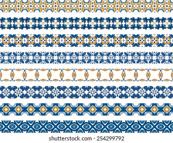 Set of eight illustrated decorative borders made of Portuguese tiles