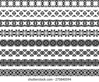 Set of eight illustrated decorative borders made of Portuguese tiles in black and white
