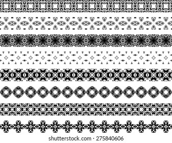 Set of eight illustrated decorative borders made of Portuguese tiles in black and white