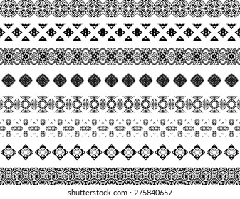 Conjunto de ocho bordes decorativos ilustrados hechos de azulejos portugueses en blanco y negro