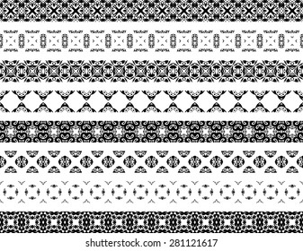 Set of eight illustrated decorative borders made of Portuguese tiles in black and white