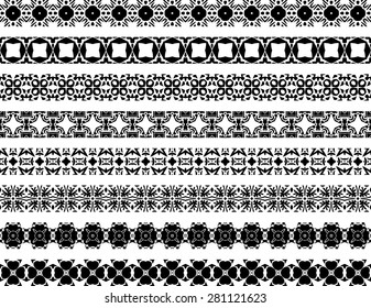 Set of eight illustrated decorative borders made of Portuguese tiles in black and white