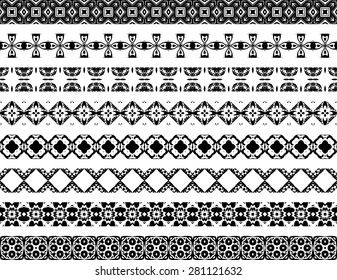 Set of eight illustrated decorative borders made of Portuguese tiles in black and white