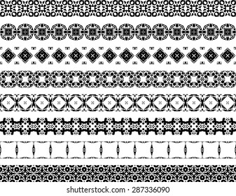 Set of eight illustrated decorative borders made of Portuguese tiles in black and white