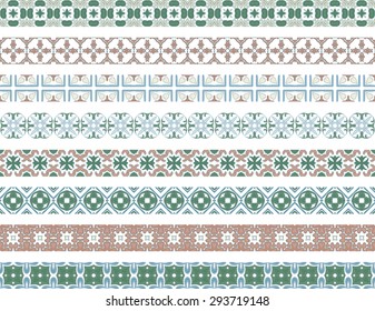 Set of eight illustrated decorative borders made of Portuguese tiles 