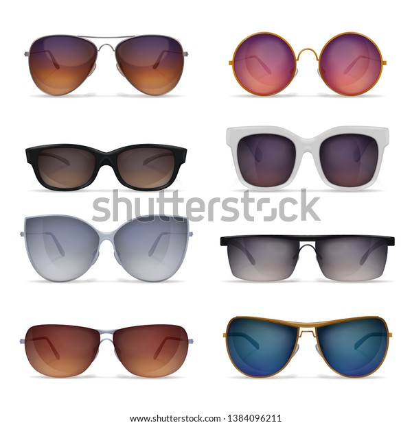 Set Eight Isolated Sunglasses Realistic Images Stock Vector (Royalty ...