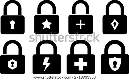Set of Eight Lock Icons with Various Symbols