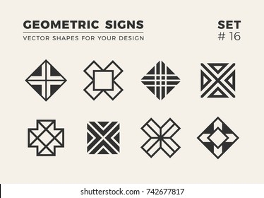 Set of eight minimalistic trendy shapes. Stylish vector logo emblems for Your design. Simple creative geometric signs collection. Set of eight minimalistic trendy shapes. Stylish vector logo emblems for Your design. Simple creative geometric signs collection.