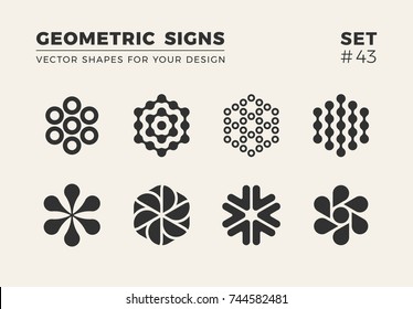 Set of eight minimalistic trendy shapes. Stylish vector logo emblems for Your design. Simple geometric signs collection.