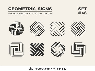 Set of eight minimalistic trendy shapes. Stylish vector logo emblems for Your design. Simple geometric signs collection.