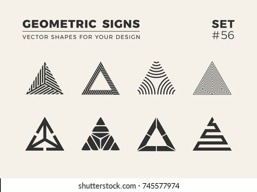 Set of eight minimalistic trendy shapes. Stylish vector logo emblems for Your design. Simple creative geometric signs collection.