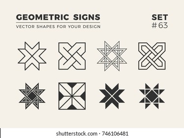 Set of eight minimalistic trendy shapes. Stylish vector logo emblems for Your design. Simple creative geometric signs collection.