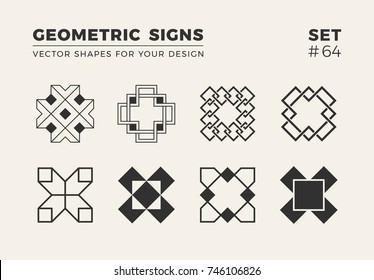 Set of eight minimalistic trendy shapes. Stylish vector logo emblems for Your design. Simple creative geometric signs collection.