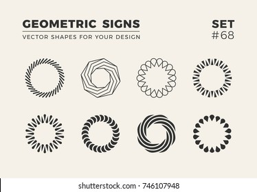 Set of eight minimalistic trendy shapes. Stylish vector logo emblems for Your design. Simple creative geometric signs collection.