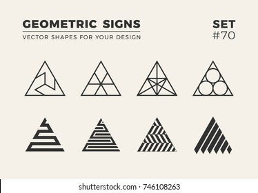 Set of eight minimalistic trendy shapes. Stylish vector logo emblems for Your design. Simple creative geometric signs collection.