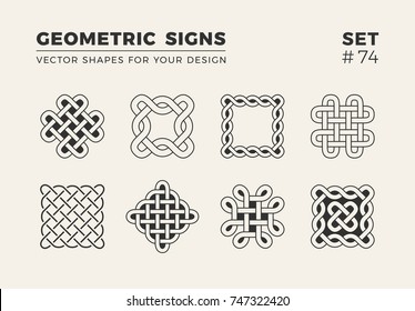 Set of eight minimalistic trendy shapes. Stylish vector logo emblems for Your design. Simple creative geometric signs collection.