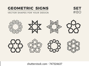 Set of eight minimalistic trendy shapes. Stylish vector logo emblems for Your design. Simple creative geometric signs collection.