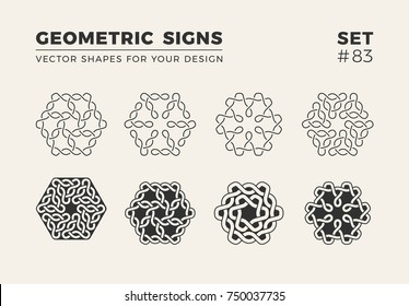 Conjunto de ocho Formas minimalistas de moda. Emblemas de logotipo de Vector con estilo para su diseño. Colección de signos geométricos creativos simples.