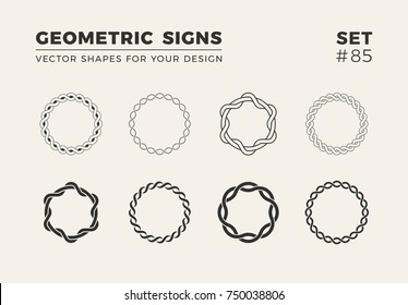 Set of eight minimalistic trendy shapes. Stylish vector logo emblems for Your design. Simple creative geometric signs collection.