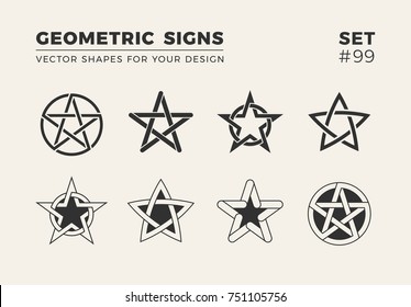 Set of eight minimalistic trendy shapes. Stylish vector logo emblems for Your design. Simple creative geometric signs collection.