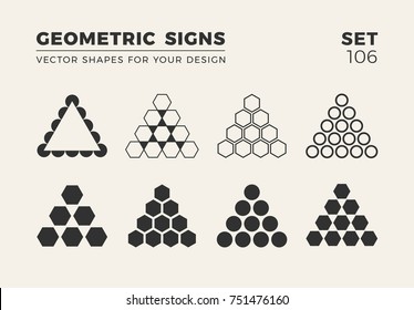 Set of eight minimalistic trendy shapes. Stylish vector logo emblems for Your design. Simple creative geometric signs collection.