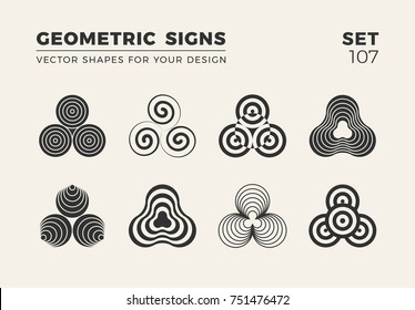 Set of eight minimalistic trendy shapes. Stylish vector logo emblems for Your design. Simple creative geometric signs collection.