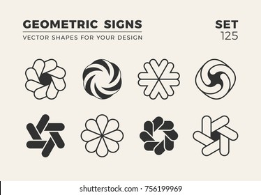 Set of eight minimalistic trendy shapes. Stylish vector logo emblems for Your design. Simple creative geometric signs collection.