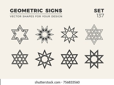 Set of eight minimalistic trendy shapes. Stylish vector logo emblems for Your design. Simple creative geometric signs collection.