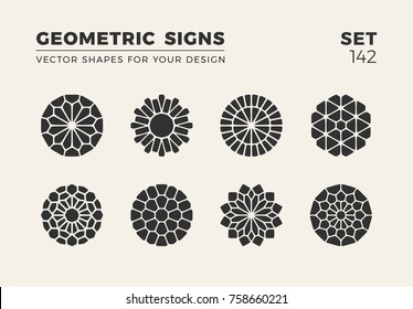 Set of eight minimalistic trendy shapes. Stylish vector logo emblems for Your design. Simple creative geometric signs collection.