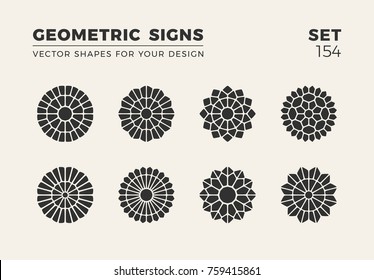 Set of eight minimalistic trendy shapes. Stylish vector logo emblems for Your design. Simple creative geometric signs collection.