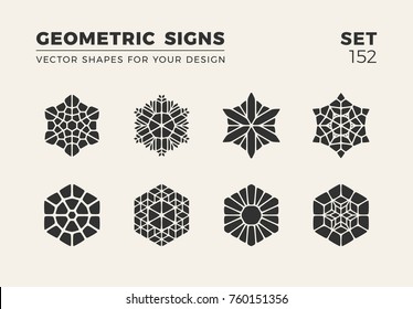 Set of eight minimalistic trendy shapes. Stylish vector logo emblems for Your design. Simple creative geometric signs collection.