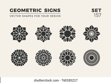 Set of eight minimalistic trendy shapes. Stylish vector logo emblems for Your design. Simple creative geometric signs collection.