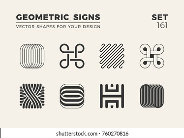 Set of eight minimalistic trendy shapes. Stylish vector logo emblems for Your design. Simple creative geometric signs collection.