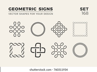 Set of eight minimalistic trendy shapes. Stylish vector logo emblems for Your design. Simple creative geometric signs collection.