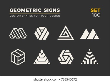 Set of eight minimalistic trendy shapes. Stylish vector logo emblems for Your design. Simple universal geometric signs collection.
