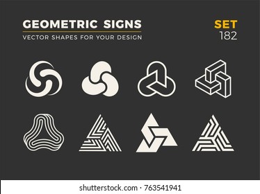 Set of eight minimalistic trendy shapes. Stylish vector logo emblems for Your design. Simple universal geometric signs collection.