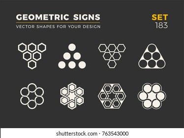Set of eight minimalistic trendy shapes. Stylish vector logo emblems for Your design. Simple universal geometric signs collection.