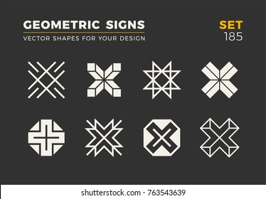 Set of eight minimalistic trendy shapes. Stylish vector logo emblems for Your design. Simple universal geometric signs collection.
