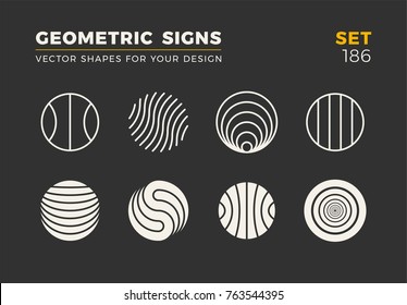Set of eight minimalistic trendy shapes. Stylish vector logo emblems for Your design. Simple universal geometric signs collection.